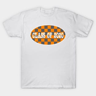 Class of 2020 Orange and Smokey Grey Checker Pattern T-Shirt